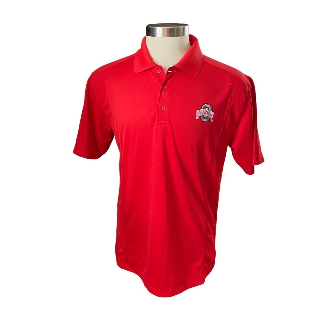 Pro Player Red & Grey White Embroidered Ohio State Logo & Spell Out Polo Shirt M